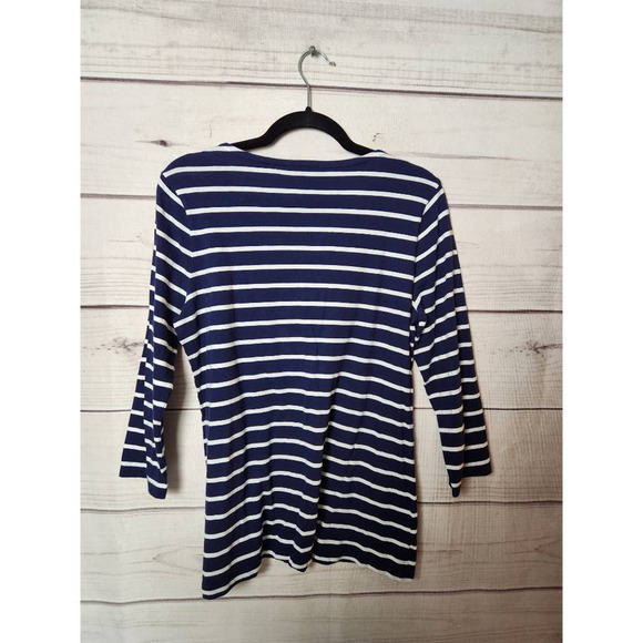 Tommy Hilfiger Womens Blouse Multicolor Striped 3/4 Sleeve V Neck Embroidered M - Picture 2 of 5